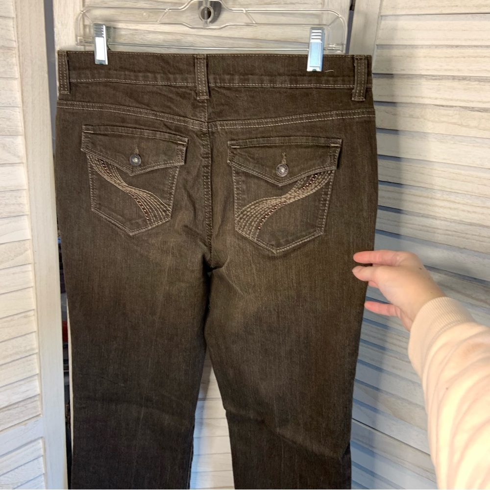 Gloria Vanderbilt Alana Embellished Pockets Brown Bootcut Denim Jeans Petite - Picture 8 of 15